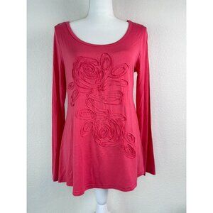 Soft Surroundings women's‎ small pink long sleeve floral appliqué blouse
